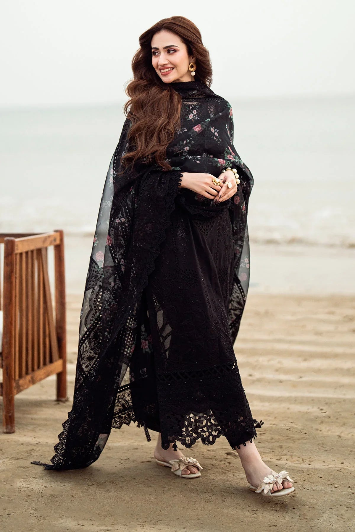 3PC LAWN EMBROIDERED SHIRT WITH COTTON NET PRINTED EMBROIDERED DUPATTA AND TROUSER - 520 L