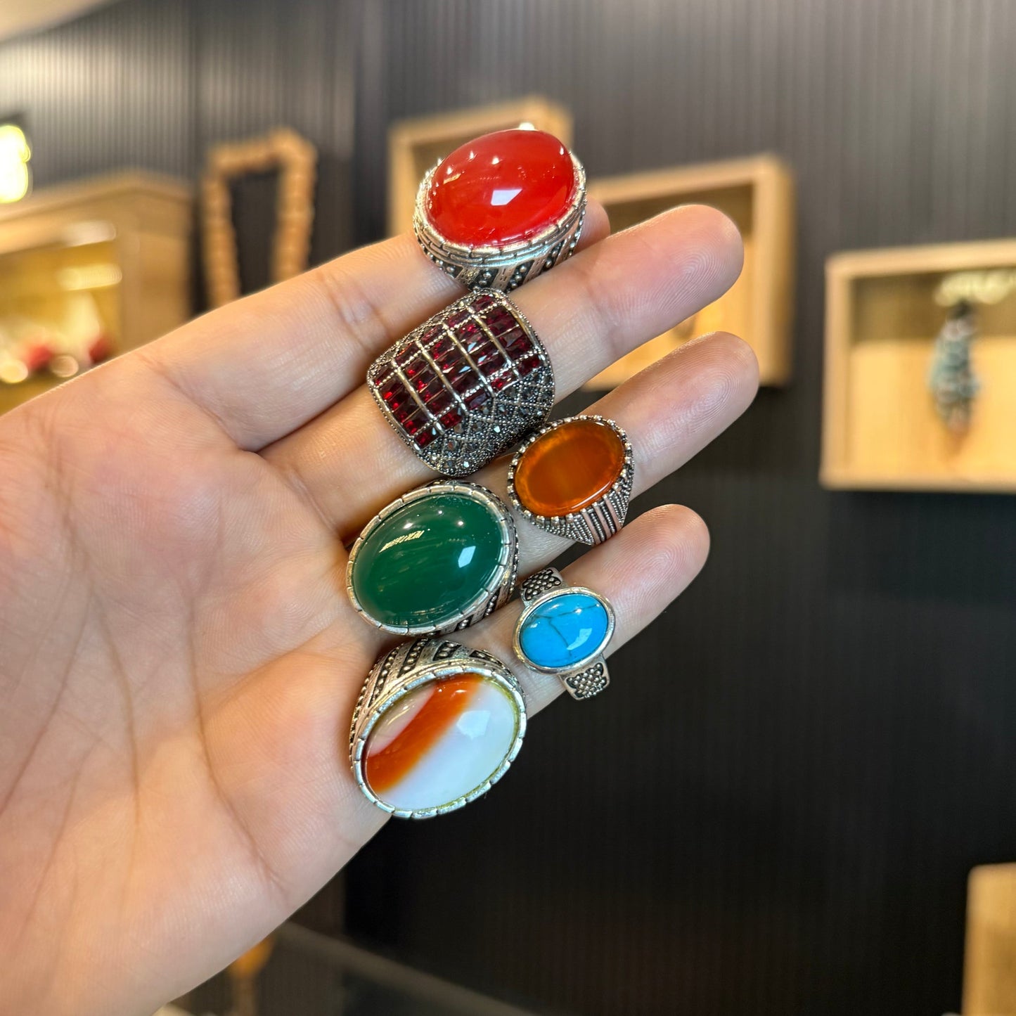 Deal of 6 Gemstone Rings – Feroza & Aqeeq Combination | Stone Rings Set Note: Ring size will be confirmed after your order is received.