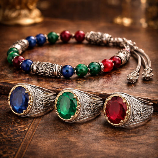 Deal of 6 Gemstone Rings – Feroza & Aqeeq Combination | Stone Rings Set Note: Ring size will be confirmed after your order is received.